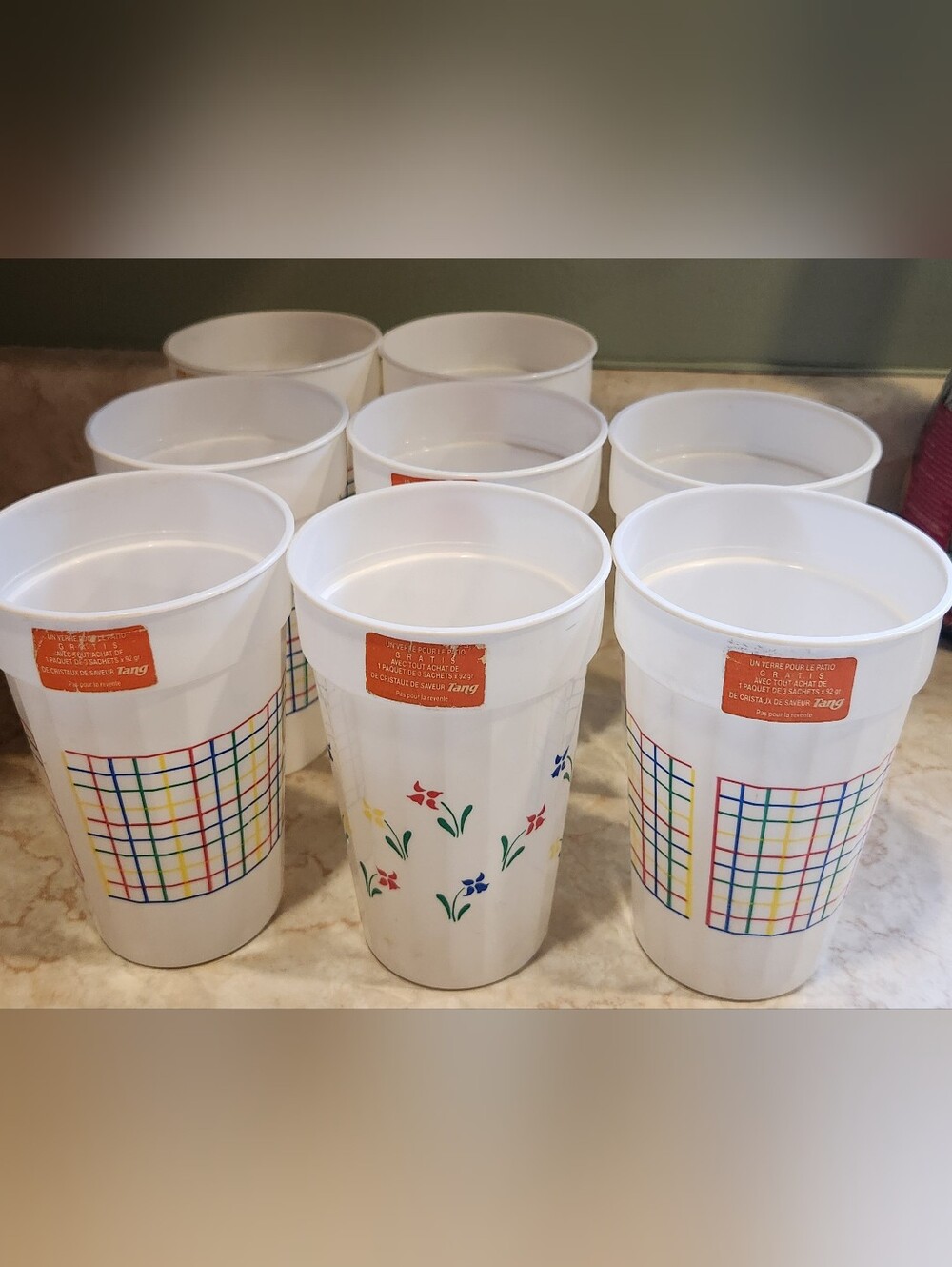 🔥8X VINTAGE TANG PROMOTIONAL PLASTIC CUPS🔥Still Has Stickers On Them